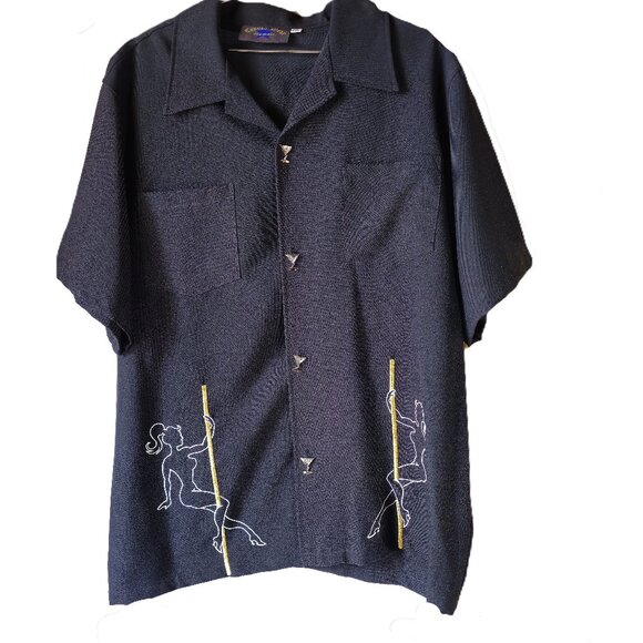 Casino Wear Other - Vintage Casino Wear All Stars Black Shirt With Pole Dancer Applique XXL